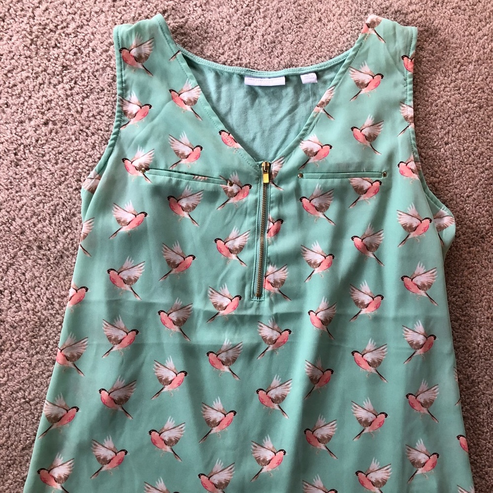 Zip-Front Mint Bird Shell Top